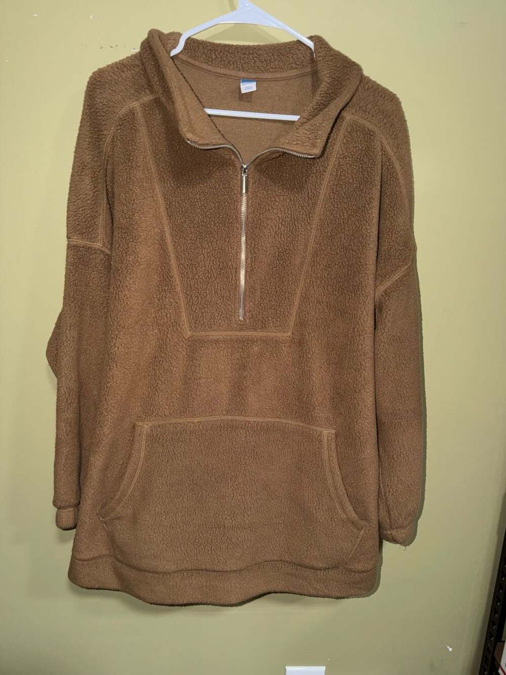 Old Navy Oversized Sherpa Quarter-Zip Fleece Pullover Sweatshirt Brown XXL